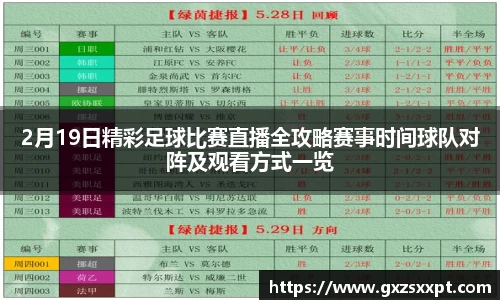 2月19日精彩足球比赛直播全攻略赛事时间球队对阵及观看方式一览